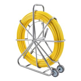 VEVOR Fish Tape Fiberglass, 656 ft, 5/16 in, Duct Rodder Fishtape Wire Puller, Cable Running Rod with Steel Reel Stand, 3 Pulling Heads